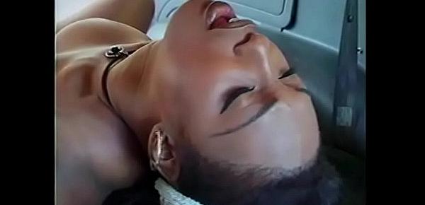  Hot black babe with nice tits gets her pink pussy licked in the car